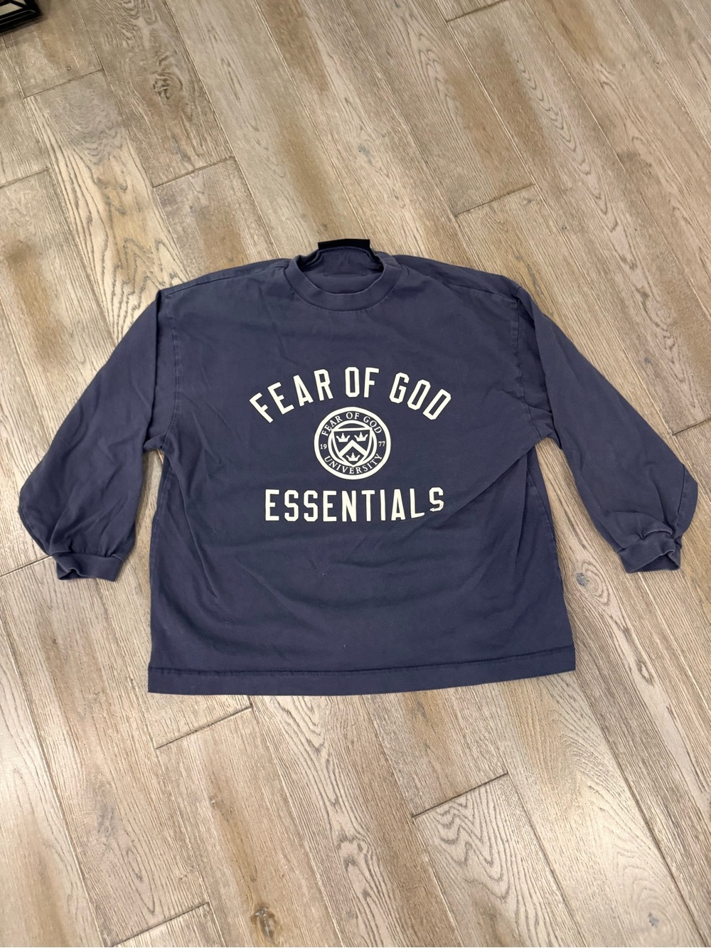 Fear of God Essentials Kids Navy Logo long sleeve tee. Size 12Y